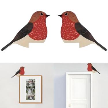 Imagem de 2 peças de madeira Robin Bird porta canto moldura decoração placa para amantes da natureza, casa jardim parede janela presentes de festa de Natal (esquerda + direita)