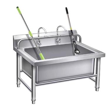 Imagem de Pia de esfregão de aço inoxidável, pia comercial, pia de lavanderia, banheira utilitária, torneira de pia resistente para sala de lavagem, para casa, hotel, bar, garagem, loja (80 cm/31,5 pol.)