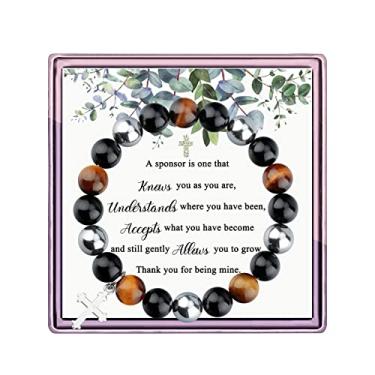 Imagem de ARHTF Presentes de confirmação do patrocinador para mulheres presentes de patrocinador AA para mulheres presente de agradecimento do patrocinador cruz pingente ametista contas pulseira presente
