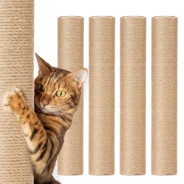 Imagem de 4 peças de reposição de poste arranhador para gatos, peças de refil de arranhador de gatos de 39,9 cm, corda de sisal natural para remodelação de torre de gatos interna