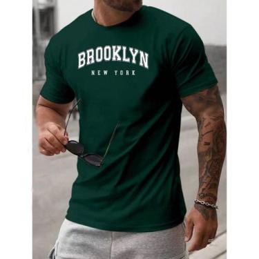 Imagem de Camiseta Masculina BROOKLYN 100% Algodão malha 30.1, Verde escuro, G