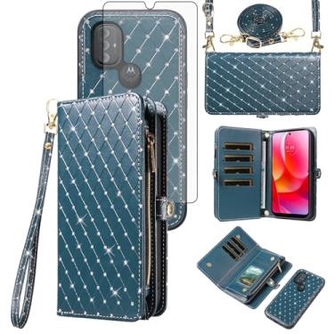Imagem de Capa de celular para Motorola Moto G Power 2022/MotoG Play 2023/G Pure 2021 capa de celular carteira com zíper com alça protetora de tela, compartimento para cartão flip com glitter XT2271DL XT2165DL