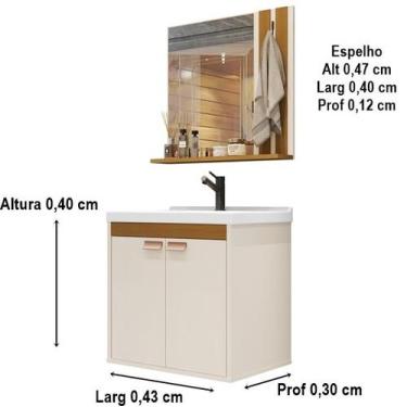 Imagem de Conjunto Para Banheiro Dandara Completo Cuba e Espelho cor Off White /