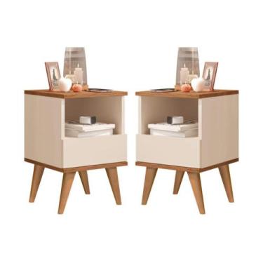 Imagem de KIT 2 Mesas de Cabeceira Marillia Pés Palito 1 gaveta Cores - MJM Casa