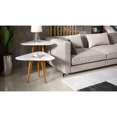 Imagem de Kit 2 Mesas Lateral e Apoio 3 Pontas Pés Palito cor Branco - Comprar M