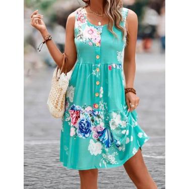 Imagem de Vestido regata sem mangas estampado floral feminino, decoração elegant