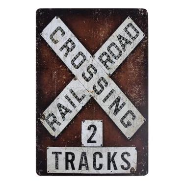Imagem de Framendino, Placa de metal vintage Railroad Crossing para decoração de casa