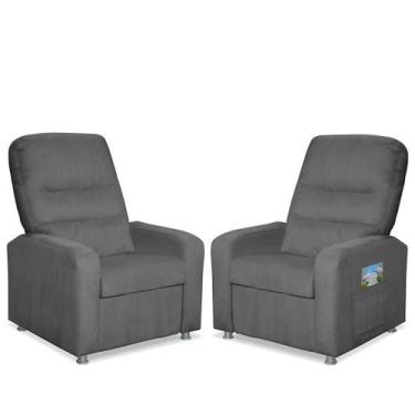 Imagem de Kit 02 Poltrona Do Papai Reclinável Confortável Suede Cinza Grafite - 