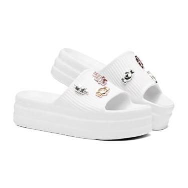 Imagem de Chinelo Feminino Plataforma EVA Slide com Botons Confortável Antiderrapante Casual (Branco, BR, Adulto, Faixa Numérico, 33, 34)
