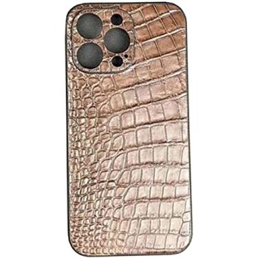 Imagem de EKESA Capa marrom de couro de crocodilo para Apple iPhone 14 Plus 6,7 polegadas 2022, capa de telefone traseira luxuosa com lente de câmera de proteção (cor: barriga)