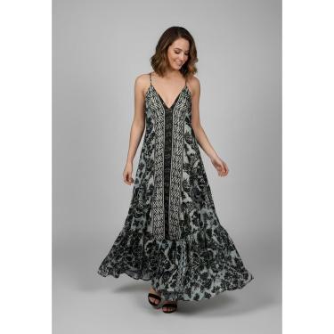 Imagem de Vestido Longo Indiano Preto Feminino Estampado Verão Praia Fresco-Feminino