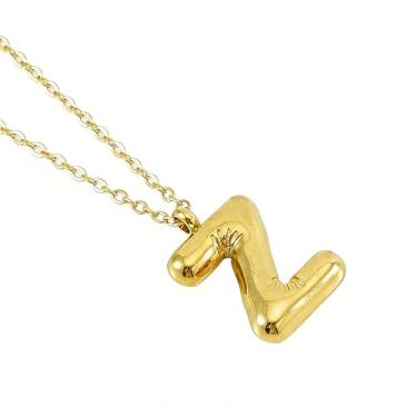 Imagem de Colar de Letra Bolha Personalizado para Mulheres, Colar Inicial Banhado a Ouro 18K com Corrente Cruzada em Aço Inoxidável, 45 cm, 26 Letras, Jóia de Moda e Presente Estiloso (dourado,Z)