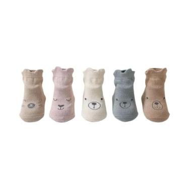 Imagem de Meias De Algodão Antiderrapantes Para Bebês, 5 Pares, Estampa De Urso,