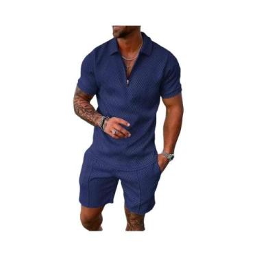 Imagem de Conjunto De Camiseta E Shorts Masculinos Pretos, T-Shirt Esportiva De 