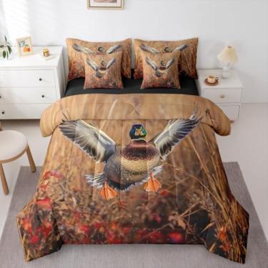 Imagem de Erosebridal Jogo de cama solteiro com 7 peças, patos selvagens, caça, patos selvagens, vintage, estilo faroeste, para meninos e meninas, adultos, cama rústica com animais da floresta