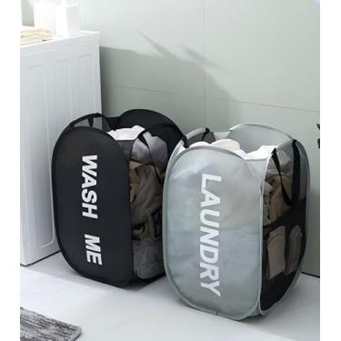 Imagem de Cesto de roupa suja dobrável grande, cesto de armazenamento espesso resistente ao desgaste com alças e bolso de malha, design que economiza espaço, adequado para banheiro, dormitório ou armário para