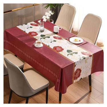 Imagem de Toalha de mesa vermelha ambiente toalhas de mesa laváveis PVC toalhas de jantar toalhas de mesa de café tapete de mesa retangular (A,140 x 200 cm)