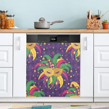 Imagem de ATTX Máscara Mardi Gras capa magnética para lava-louças | Adesivo decorativo de eletrodomésticos de 58 x 66 cm para armários domésticos e eletrodomésticos (301)