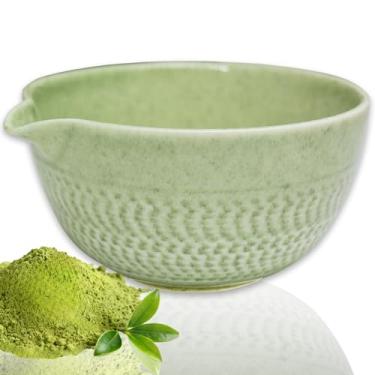 Imagem de Zivosely Tigela Matcha com Bico, Tigela de Chá Matcha de Cerâmica Tradicional Chawan Cerimonial Japonês para Bater Mistura e Uso Diário, 500 ml Verde