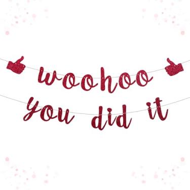 Imagem de Banner pré-amarrado Woohoo You Did It - Placa de felicitações com glitter para decorações de formatura 2026, promoção de trabalho, suprimentos para festa de aposentadoria, sem estamparia grande para