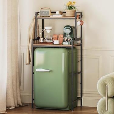Imagem de Espelism Suporte de mini geladeira de 3 níveis com prateleiras ajustáveis, rack de armazenamento de padeiros de cozinha serve para mini geladeira e micro-ondas, prateleira de café com design dividido