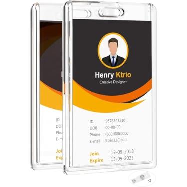 Imagem de KTRIO Porta-crachá resistente para uso pesado, porta-cartão de identificação de acrílico transparente com orifício de fácil acesso para o polegar, porta-crachá de identificação de plástico rígido para estudantes, enfermeiros e escritório – vertical
