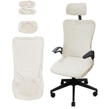 Imagem de Daunkang Conjunto de capas ergonômicas para cadeira de escritório com capa elástica para cadeira de computador e encosto de cabeça, capas protetoras laváveis para cadeira giratória de computador, 4