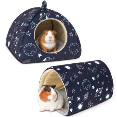 Imagem de Bienbee Esconderijo de porquinho-da-índia, conjunto de túnel lavável de porquinho-da-índia, 2 unidades de brinquedos para porquinhos-da-índia, acessórios para gaiola de porquinhos-da-índia para