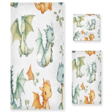 Imagem de xigua Lindo conjunto de toalhas de banheiro Baby Dragons absorvente macio 3 peças toalha de banho toalha de mão toalhas decorativas para banheiro, academia, hotel, praia, piscina