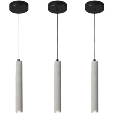 Imagem de ADCTHOME Luminária pendente linear de concreto, luminária pendente de cimento industrial moderna para cozinha, ilha, sala de jantar, quarto, mesa de cabeceira (embalagem com 3)