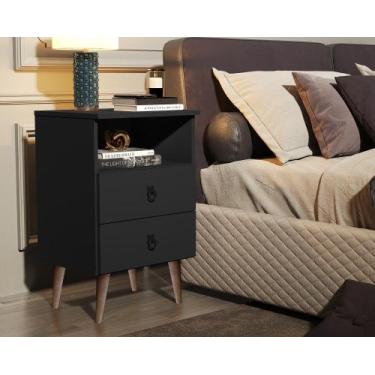 Imagem de Mesa de Cabeceira Para Quarto Madri 2 Gavetas Retrô - Preto - AJMóveis
