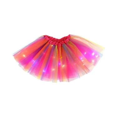 Imagem de Saia Tutu Curta De Tule Arco-Íris Com Luzes LED Para Meninas, Fantasia