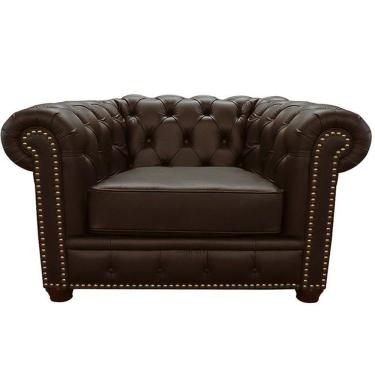 Imagem de Poltrona Chesterfield com Pés Madeira Couro Capucino