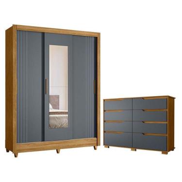 Imagem de Guarda Roupa Casal Bolívia E Cômoda Georgia Freijó Cinza - Moval