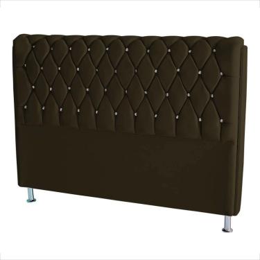 Imagem de Cabeceira De Cama Box Jully Queen 160 Cm Botão Strass Suede Marrom Do Lar Móveis