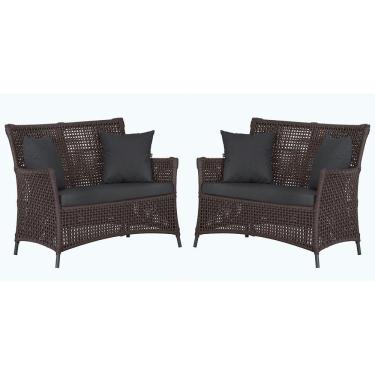 Imagem de 2 Sofás área Externa Igapó Alumínio Preta Corda Náutica E11 Marrom