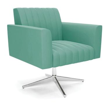 Imagem de Poltrona Giratória Viena Gomada Suede Base Cromada - D'rossi Cor Azul Turquesa