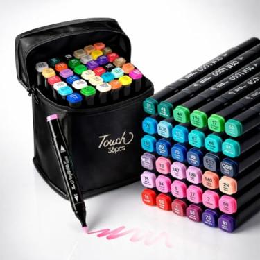 Imagem de Caneta Estojo Marcador Touch para Colorir Pintar Desenhar Ponta Dupla Cores Vivas Profissional Canetinha Pintar Bobbie Goods Diversão (36 cores)