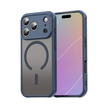 Imagem de SFDSUH Capa magnética fosca translúcida à prova de choque com toque semelhante à pele para iPhone 16e (Para iPhone 16e/Azul)