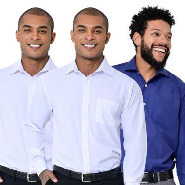 Imagem de Kit 3 Camisas Social Masculina Lisa Manga Longa Camisaria Colombo, Bra