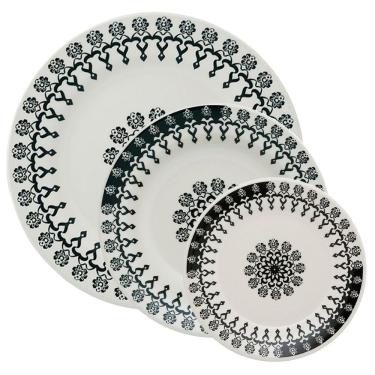 Imagem de Kit Pratos Rasos Fundos E Sobremesa Donna Folk Oxford Cerâmica 18 Peças