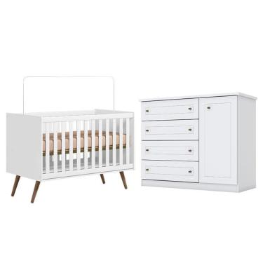 Imagem de Berço Americano Q Encanto 3820 Retrô Branco Acetinado - Qmovi E Cômoda Infantil Americano Branco Hp - Henn