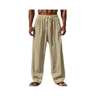 Imagem de Calças Casuais Masculinas plus Size Em Algodão E Linho Com Corte Reto 