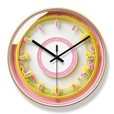 Imagem de Relógio de parede floral, espelho de plástico silencioso e antiaderent