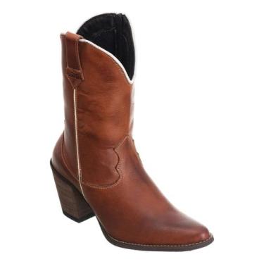 Imagem de Bota Texana Feminina Bico Fino Cano Longo Salto Couro Marrom - Campero