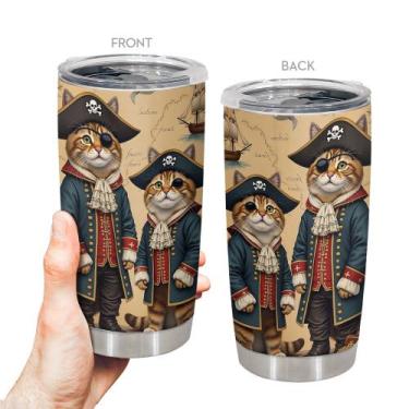 Imagem de Caneca Tumbler Oasisdream de aço inoxidável 600 mL com estampa de gato