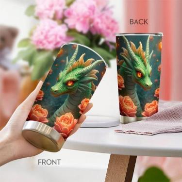 Imagem de Copo de viagem, caneca de café Oasisdream, 600 ml com estampa de dragã