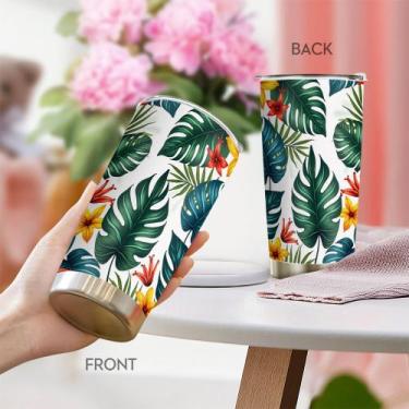 Imagem de Caneca de viagem Oasisdream Tumbler 600 ml com estampa de folhas