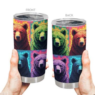 Imagem de Copo de viagem, caneca de café Oasisdream, 600 ml com estampa de urso