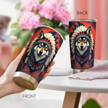 Imagem de Caneca de viagem Oasisdream Tumbler 600 ml com estampa de lobo
